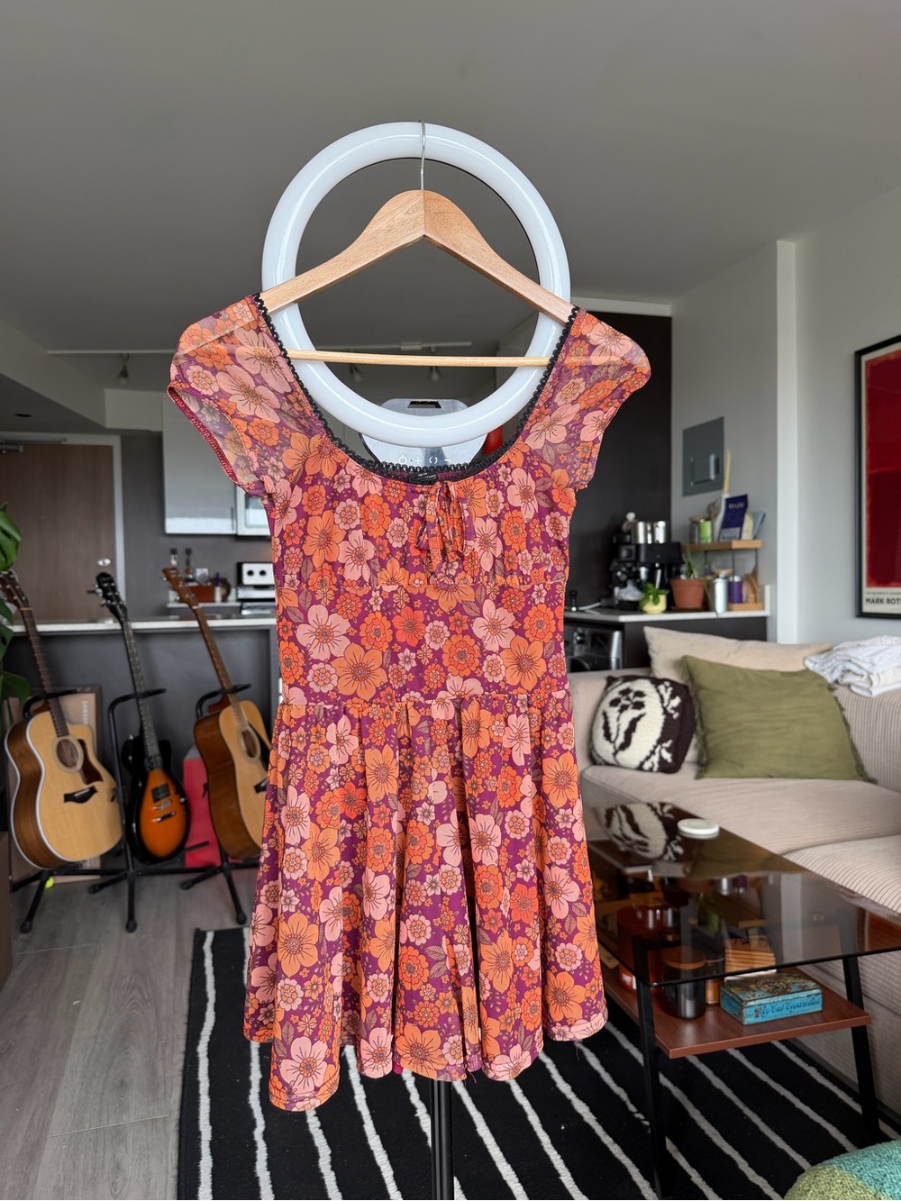 UO Jeni Mesh Purple Floral Playsuit